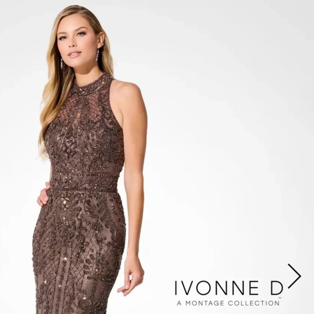 Elegant Brown Evening /Mother of the Bride Gown by Ivonne D for Mon Cheri sz 8